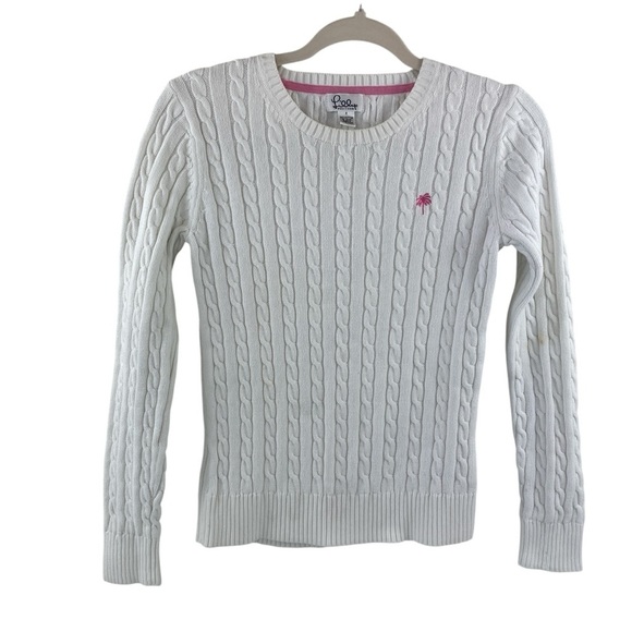 Lilly Pulitzer Women’s White Pink Tree Cable Knit Crew Neck Sweater Sz S - Picture 1 of 13